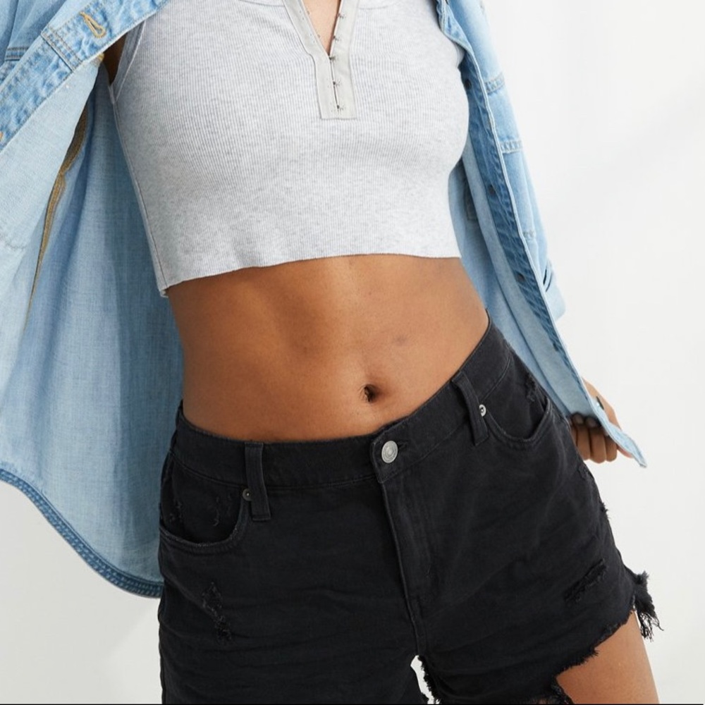 Aerie black distressed denim shorts